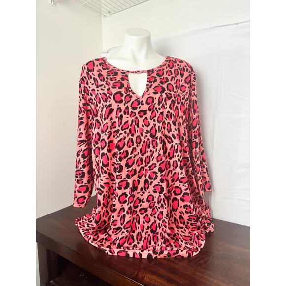 Jessica London Tops - Jessica London Plus Size Keyhole Pink Leopard Swing Tunic 26/28